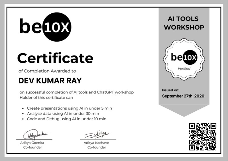 AI Tools & ChatGPT Workshop Certificate