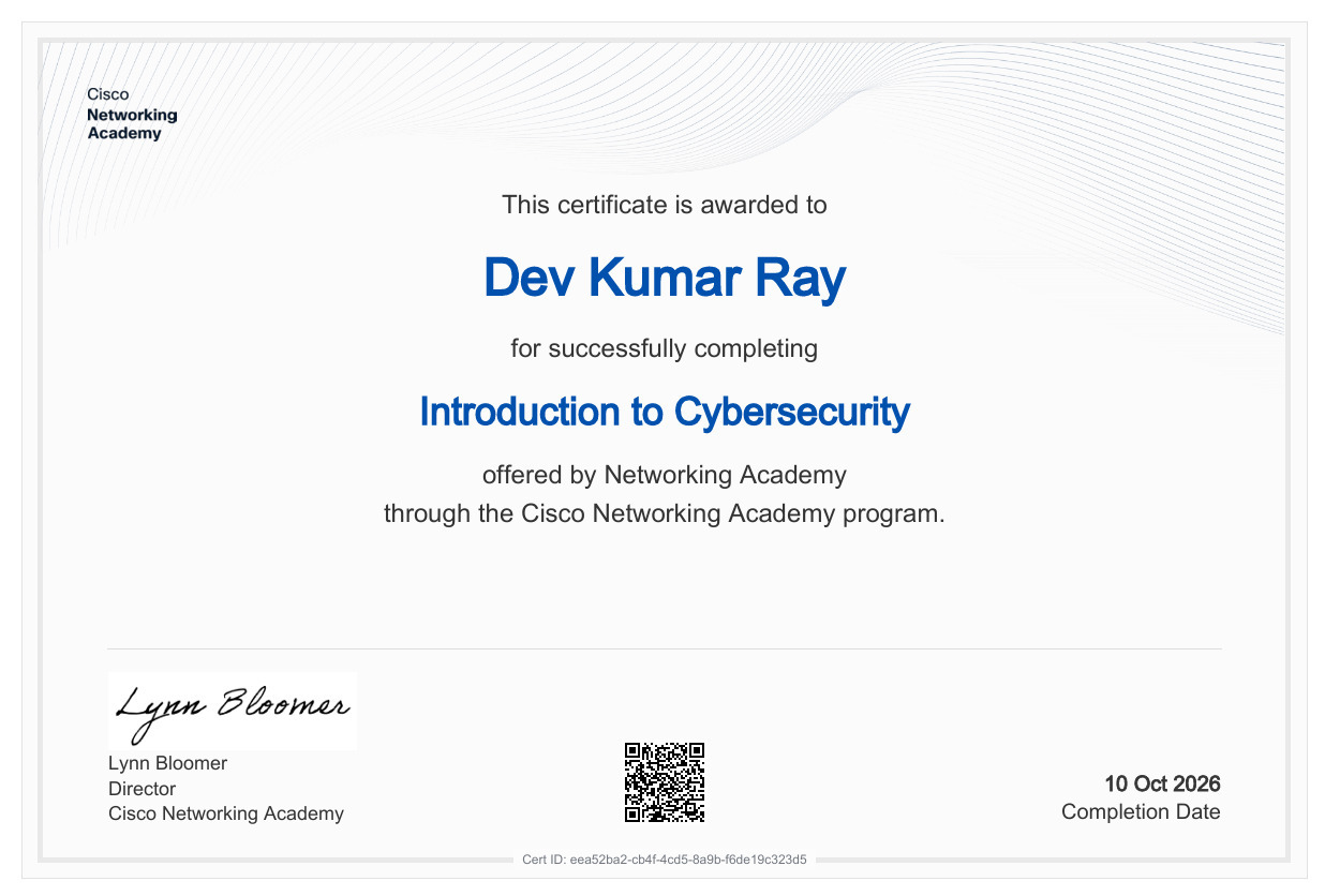 Cisco Introduction to Cybersecurity Certificate