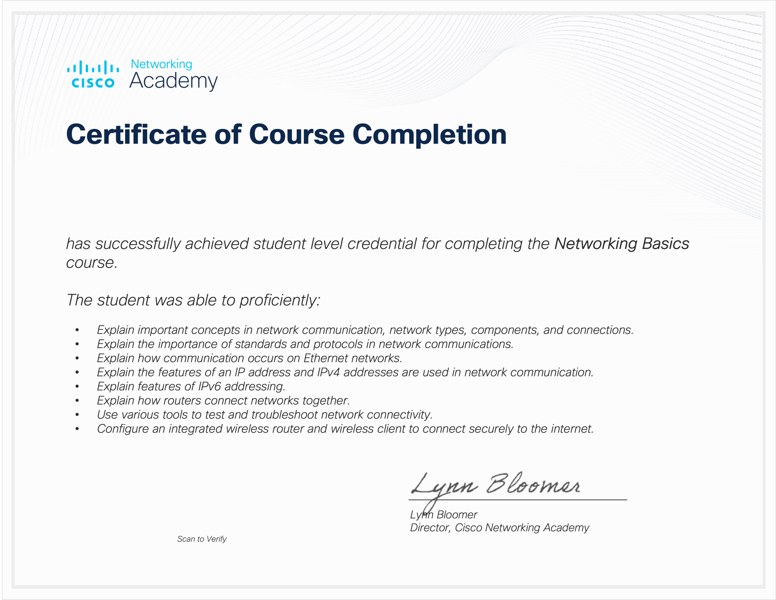 Cisco Networking Basics Certificate